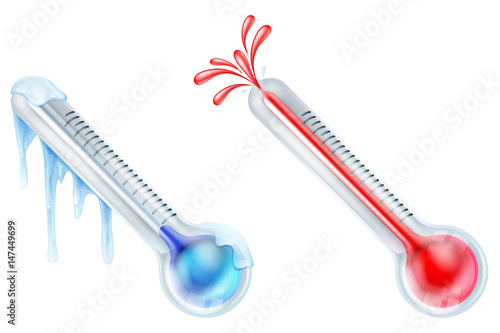 Slika na platnu Hot and Cold Thermometer Icons