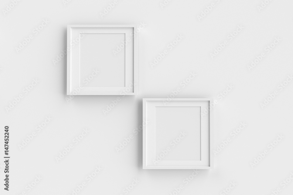 Realistic group of blank white picture frame templates set on white background, 3D render Realistic group of blank white picture frame templates set on white background, 3D render