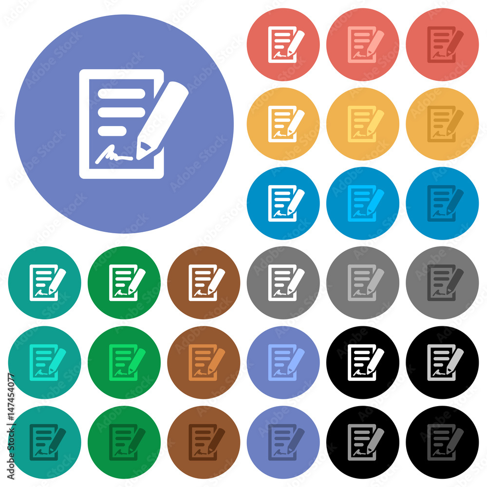 Signing contract round flat multi colored icons Signing contract round flat multi colored icons