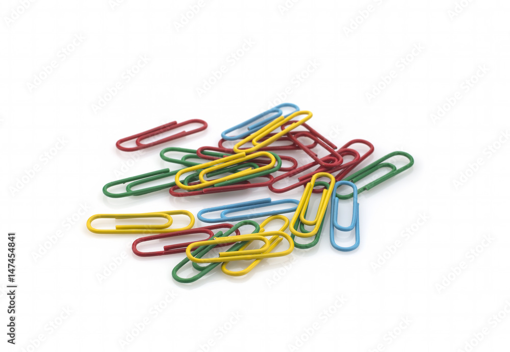 Color paperclips on white background. Isolated Color paperclips on white background. Isolated