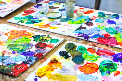 Oil paints on the artist's palette for painting