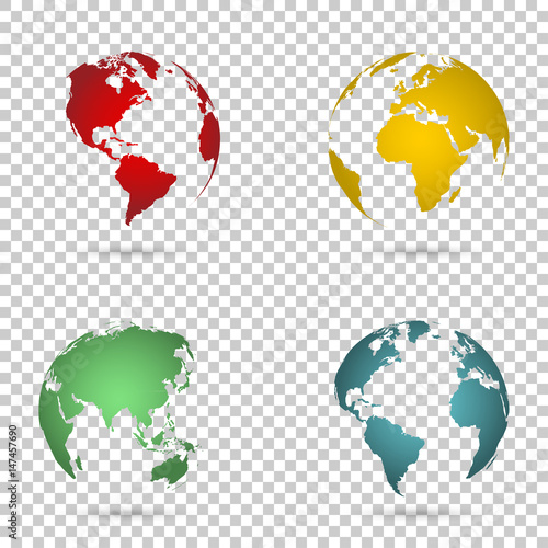 Set 3d earth globe on isolated background