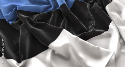 Estonia Flag Ruffled Beautifully Waving Macro Close-Up Shot