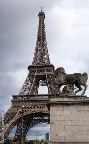 Eiffel Tower and Horse Sculpture in Foreground, Paris, France © buenafoto