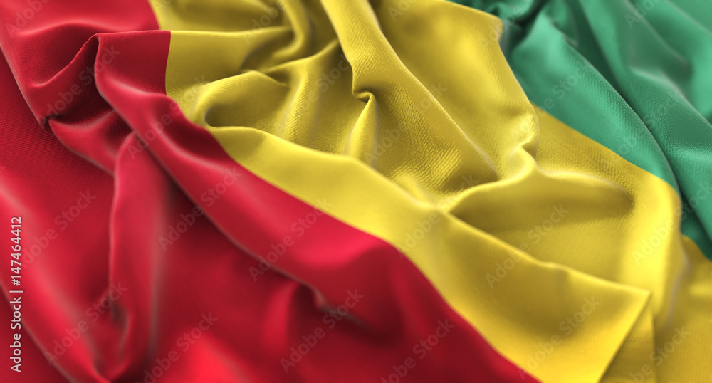 Guinea Flag Ruffled Beautifully Waving Macro Close-Up Shot Guinea Flag Ruffled Beautifully Waving Macro Close-Up Shot