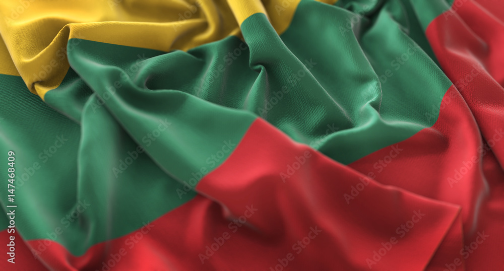Lithuania Flag Ruffled Beautifully Waving Macro Close-Up Shot Lithuania Flag Ruffled Beautifully Waving Macro Close-Up Shot