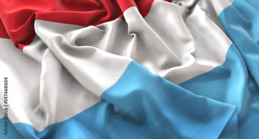 Luxembourg Flag Ruffled Beautifully Waving Macro Close-Up Shot