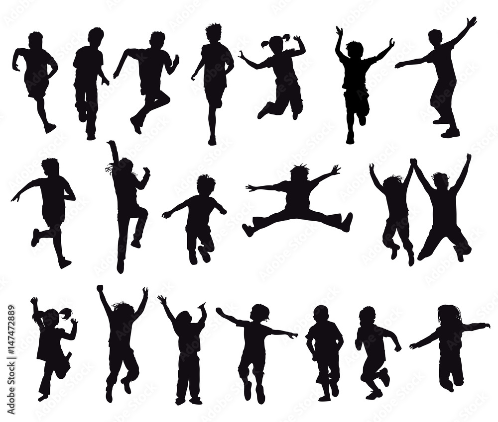 Obraz premium Kinder Silhouetten auf weiß Illustration