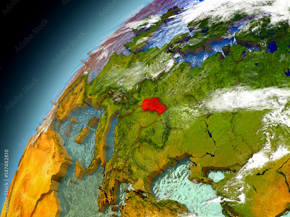 Slovakia from orbit of model Earth