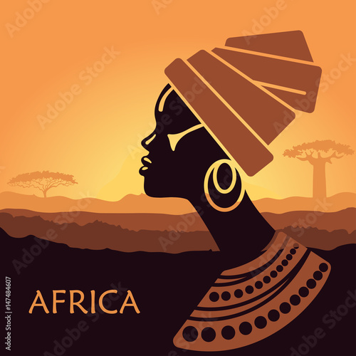 Profile of African women in a landscape