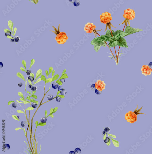 Seamless pattern repeated tile of watercolor berries © olesyaturchuk