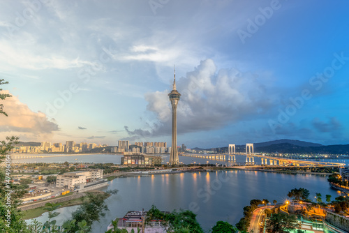 Tower, Iconic Building at sunset - Macau, China photo