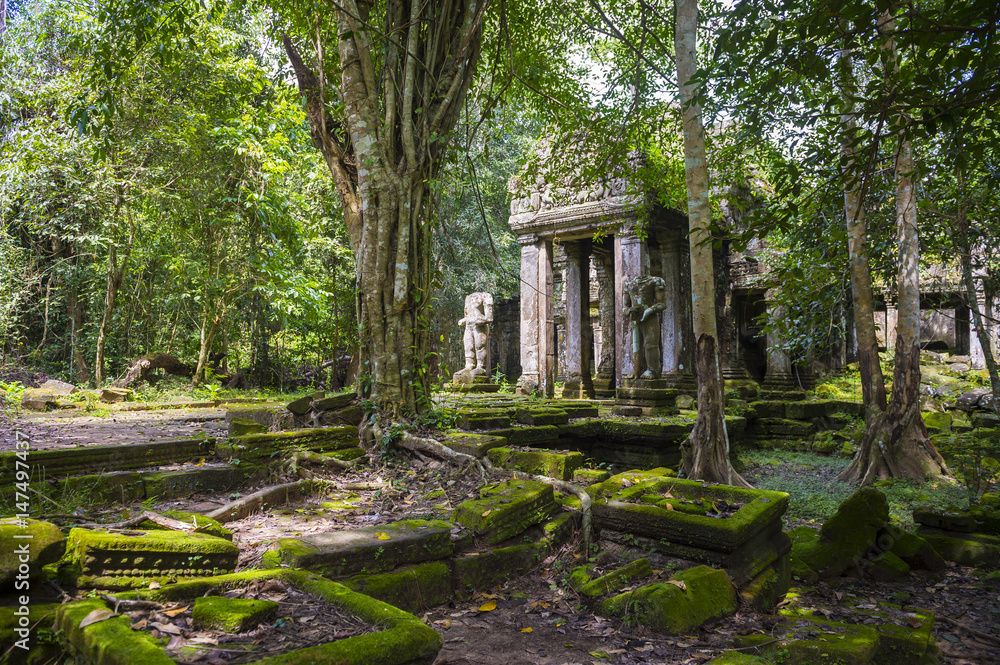 Dark and mysterious view of the crumbling ruins at Angkor Wat temple complex in Siem Reap, Cambodia Dark and mysterious view of the crumbling ruins at Angkor Wat temple complex in Siem Reap, Cambodia