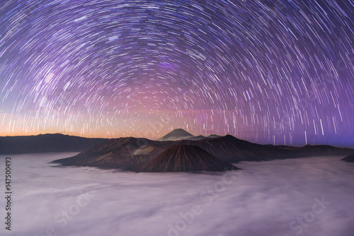 Star Trails spinning over the Cloudy Mountain - Bromo Volcano Indonesia