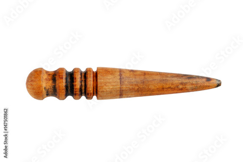 old Leather crafting tool - round wooden Multi-Size Edge Slicker and Burnisher isolated on white background