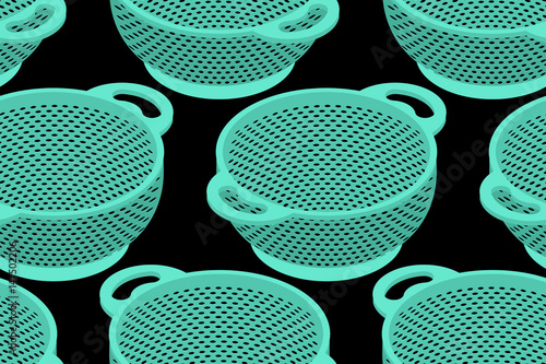 Colander seamless pattern. Pastafarianism cap background. Kitchen utensils texture.
