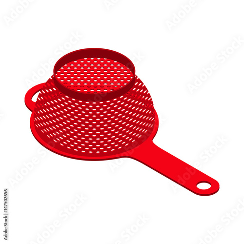 Colander isolated isometry. Pastafarianism cap. Cooking utensils