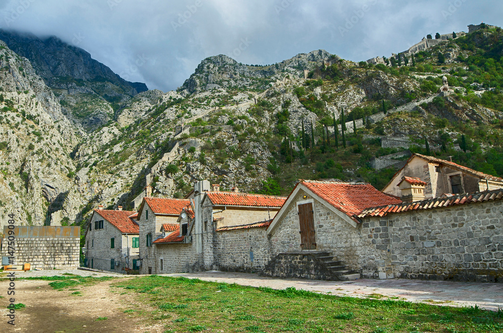 Very old houses in Kotor Stari Grad, Montenegro.