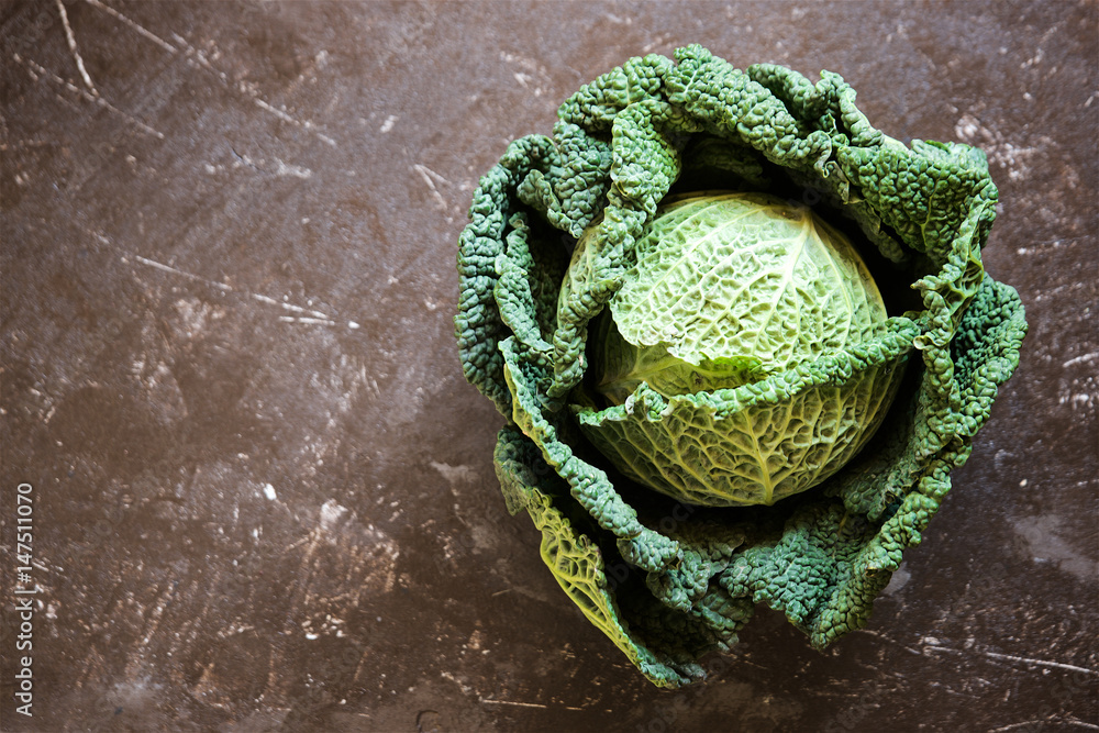 Vegetable super food savoy cabbage. Closeup view 
