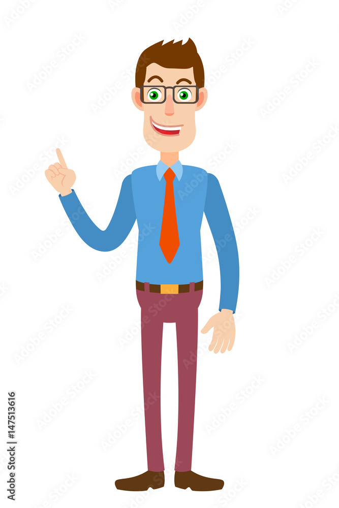 Businessman pointing up