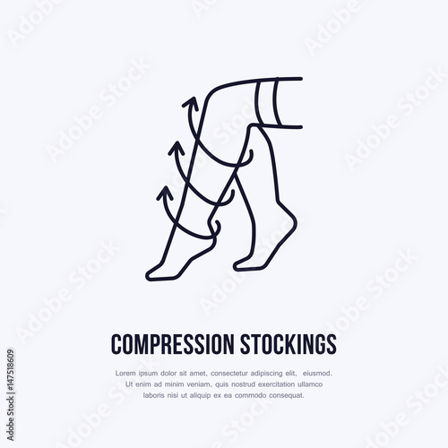 Compression stockings icon, line logo. Flat sign for surgery rehabilitation equipment shop