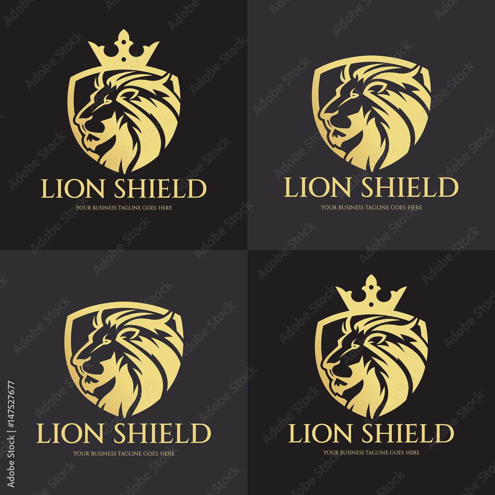 Lion shield logo design template. Lion head logo. Vector illustration