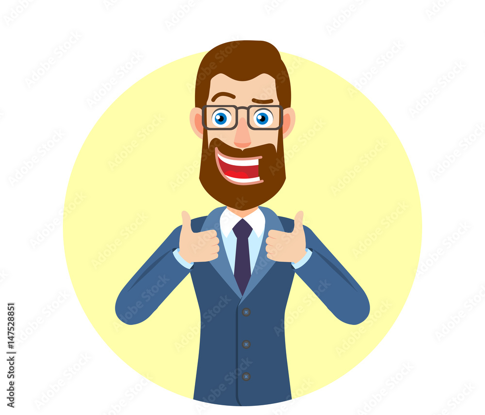 Hipster Businessman showing thumb up