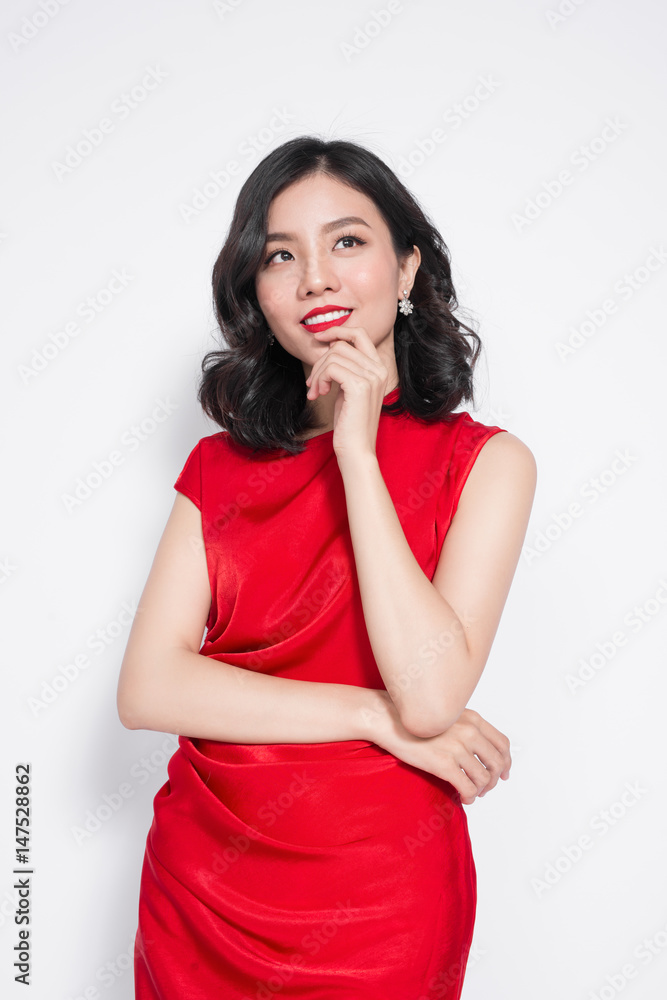 Amazing luxury asian woman in stylish red party dress Amazing luxury asian woman in stylish red party dress