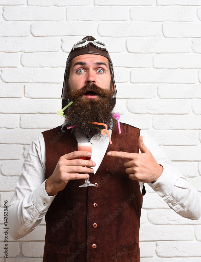 Fototapeta premium surprised handsome bearded pilot