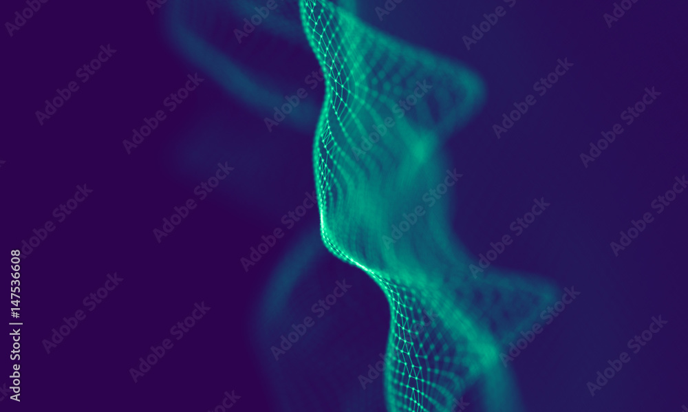 Abstract Blue Geometrical Particles on Purple Background . Connection structure. Science blue background. Futuristic Technology HUD Element . onnecting dots and lines . Big data and Business