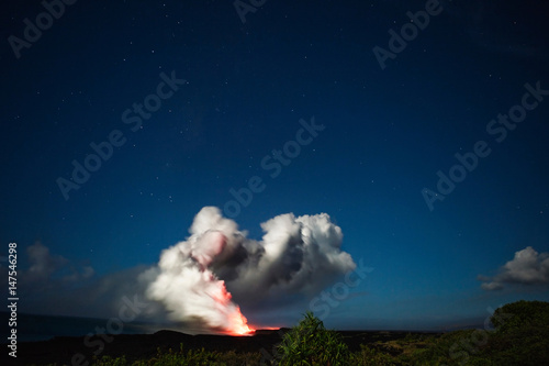 Ash and steam cloud from volcanic flow photo