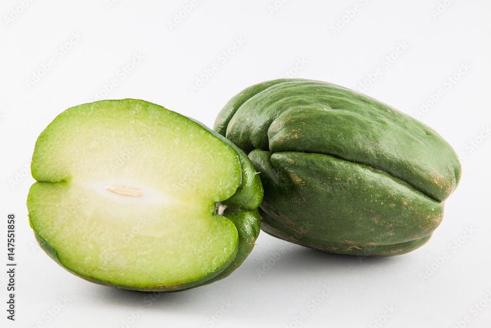 Chayote (Sechium edule) isolated in white background Chayote (Sechium edule) isolated in white background