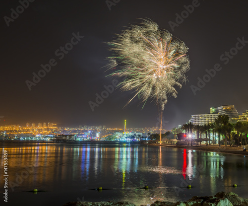 Independence day in Israel. Festive fireworks in Eilat - number one tourist r...