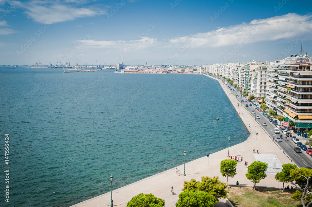 Bay of Thessaloniki city in Greece, horizontal view from high observation point