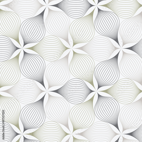 linear vector pattern, repeating abstract floral, gray line of leaf or flower, floral. graphic clean design for fabric, event, wallpaper etc. pattern is on swatches panel.