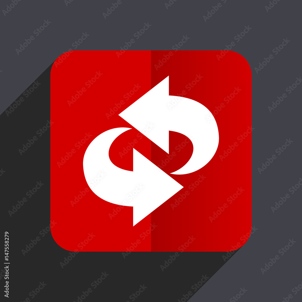 Rotation flat design white and red vector web icon on gray background with shadow in eps10. Rotation flat design white and red vector web icon on gray background with shadow in eps10.