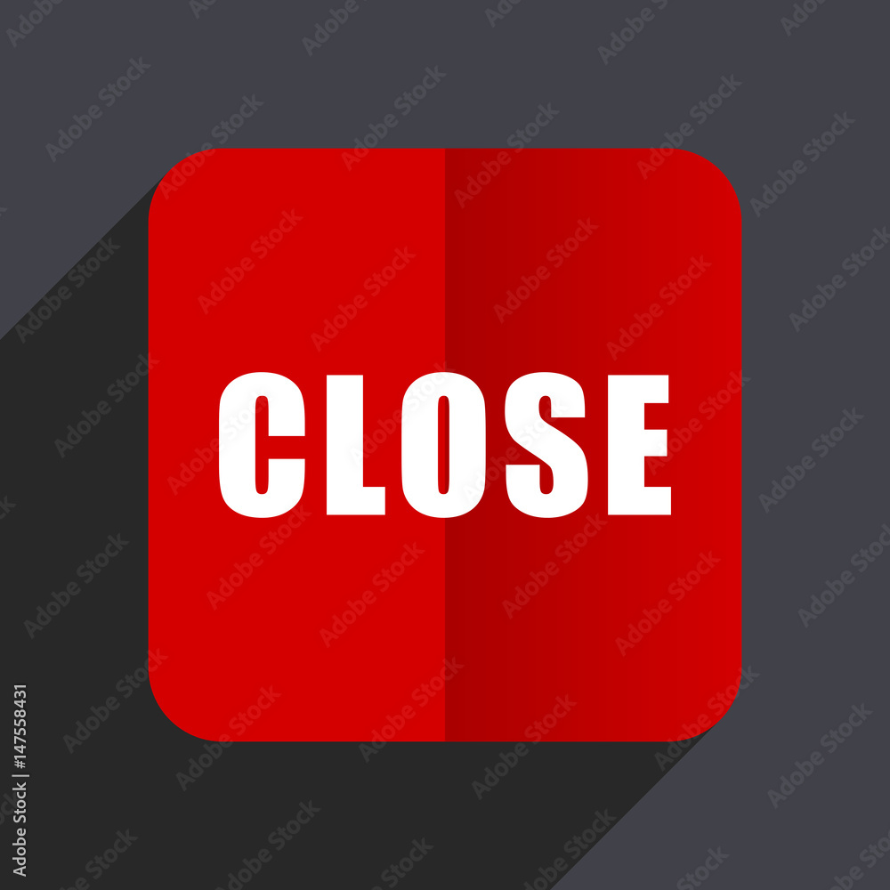 Close flat design white and red vector web icon on gray background with shadow in eps10. Close flat design white and red vector web icon on gray background with shadow in eps10.