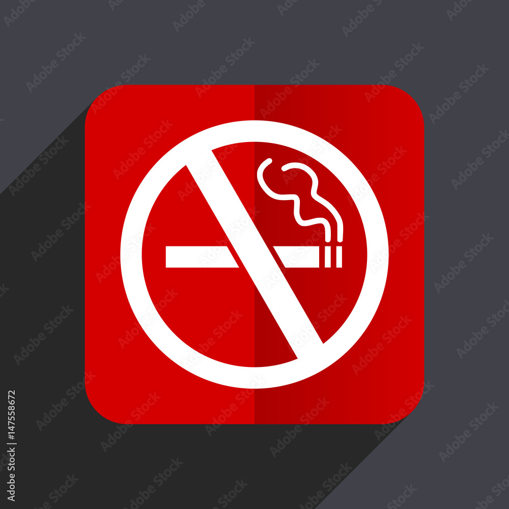 No smoking flat design white and red vector web icon on gray background with shadow in eps10. No smoking flat design white and red vector web icon on gray background with shadow in eps10.