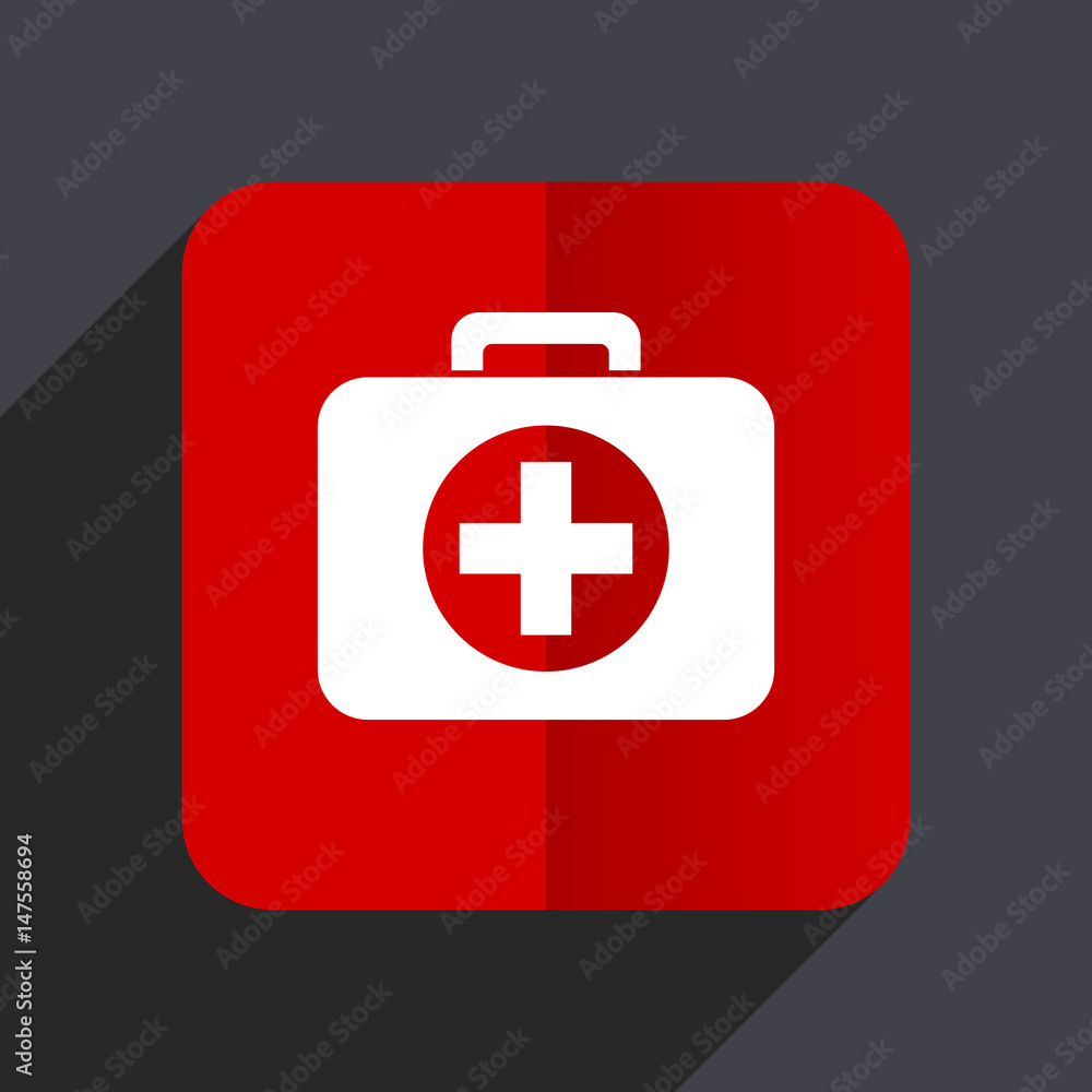 First aid flat design white and red vector web icon on gray background with shadow in eps10. First aid flat design white and red vector web icon on gray background with shadow in eps10.