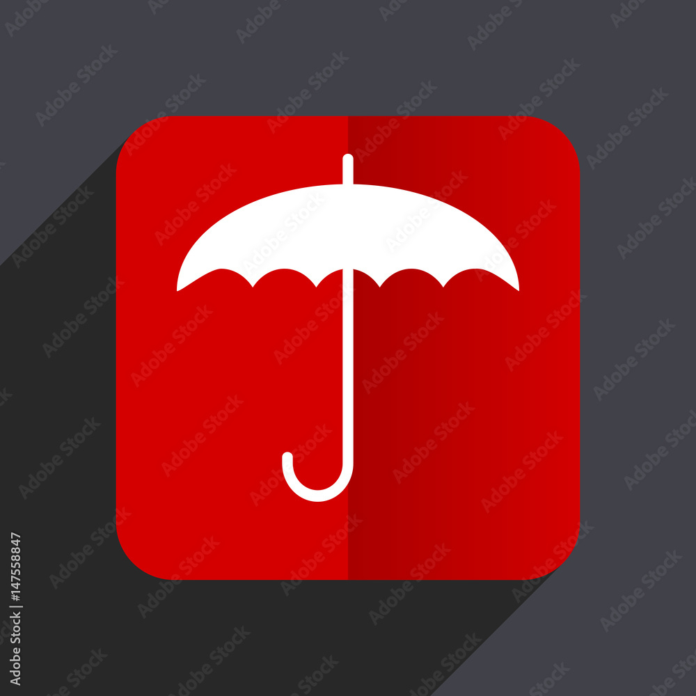 Umbrella flat design white and red vector web icon on gray background with shadow in eps10. Umbrella flat design white and red vector web icon on gray background with shadow in eps10.