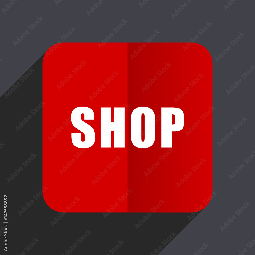Shop flat design white and red vector web icon on gray background with shadow in eps10. Shop flat design white and red vector web icon on gray background with shadow in eps10.
