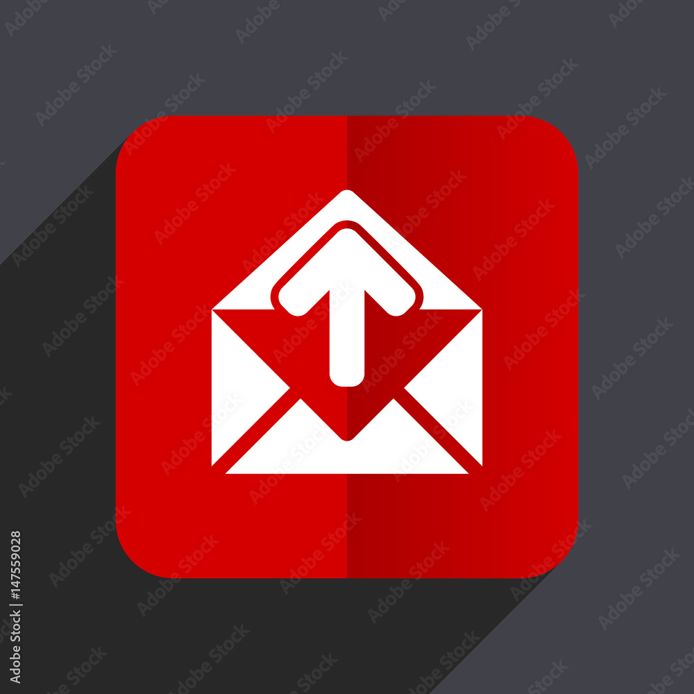 Email flat design white and red vector web icon on gray background with shadow in eps10. Email flat design white and red vector web icon on gray background with shadow in eps10.