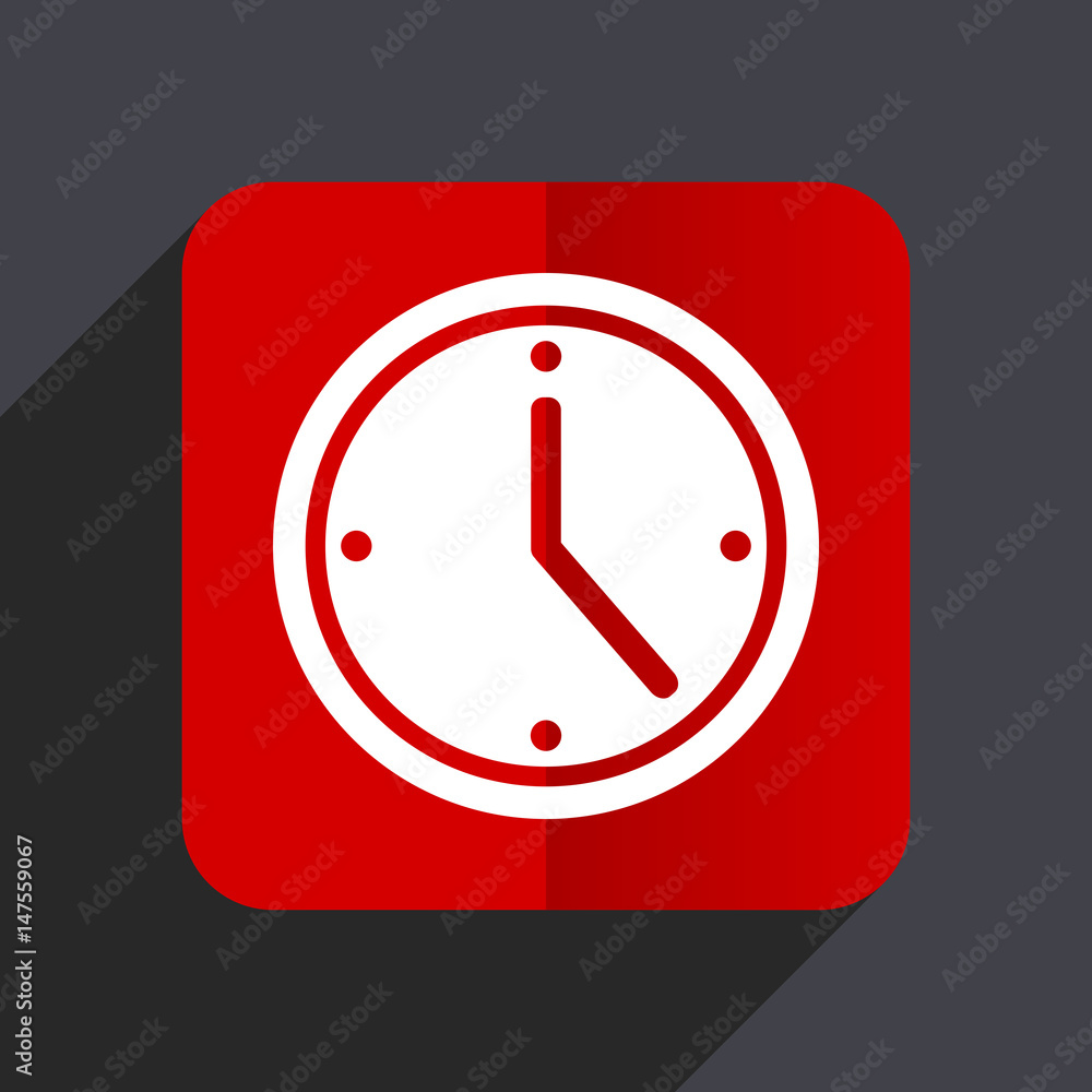 Time flat design white and red vector web icon on gray background with shadow in eps10. Time flat design white and red vector web icon on gray background with shadow in eps10.