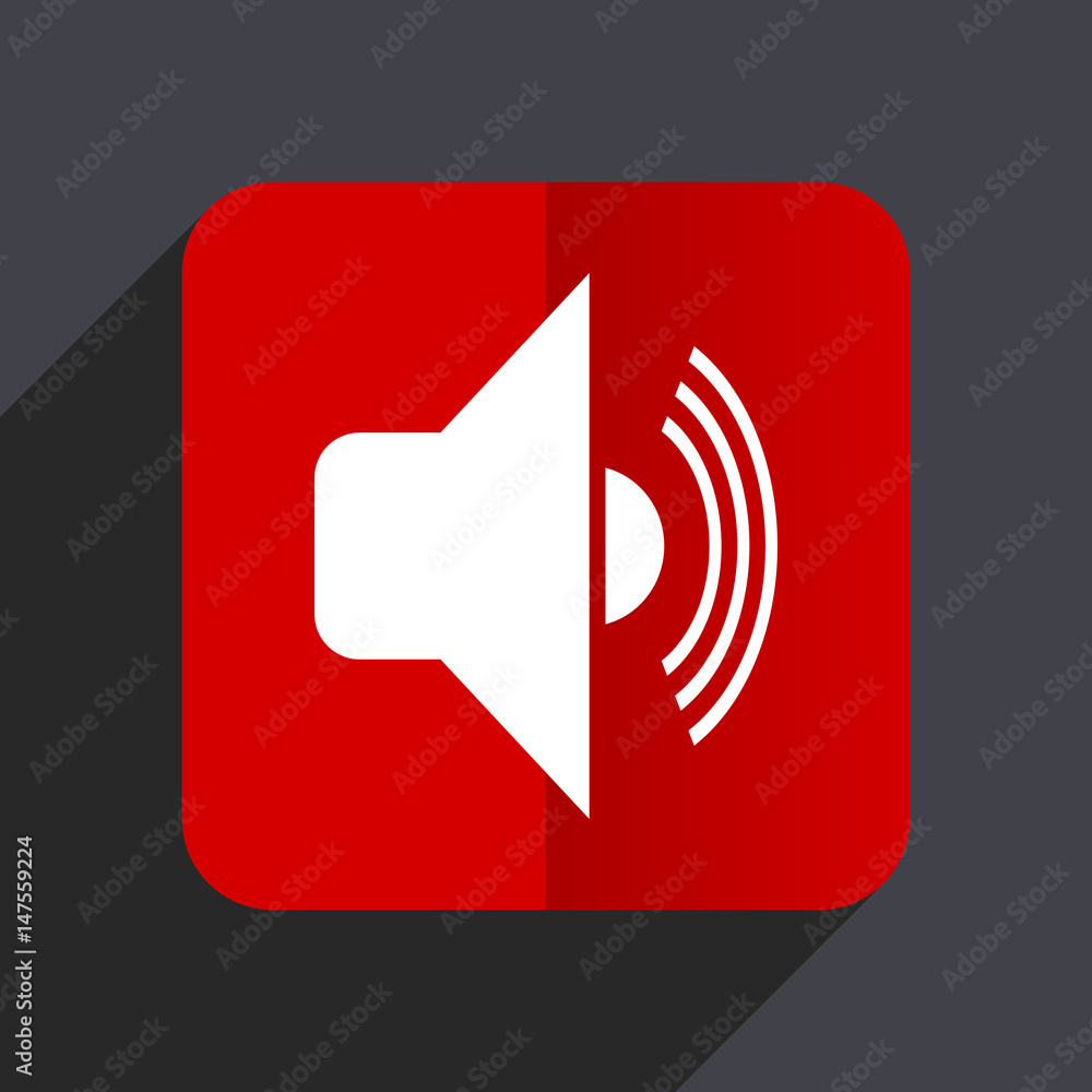 Volume flat design white and red vector web icon on gray background with shadow in eps10. Volume flat design white and red vector web icon on gray background with shadow in eps10.