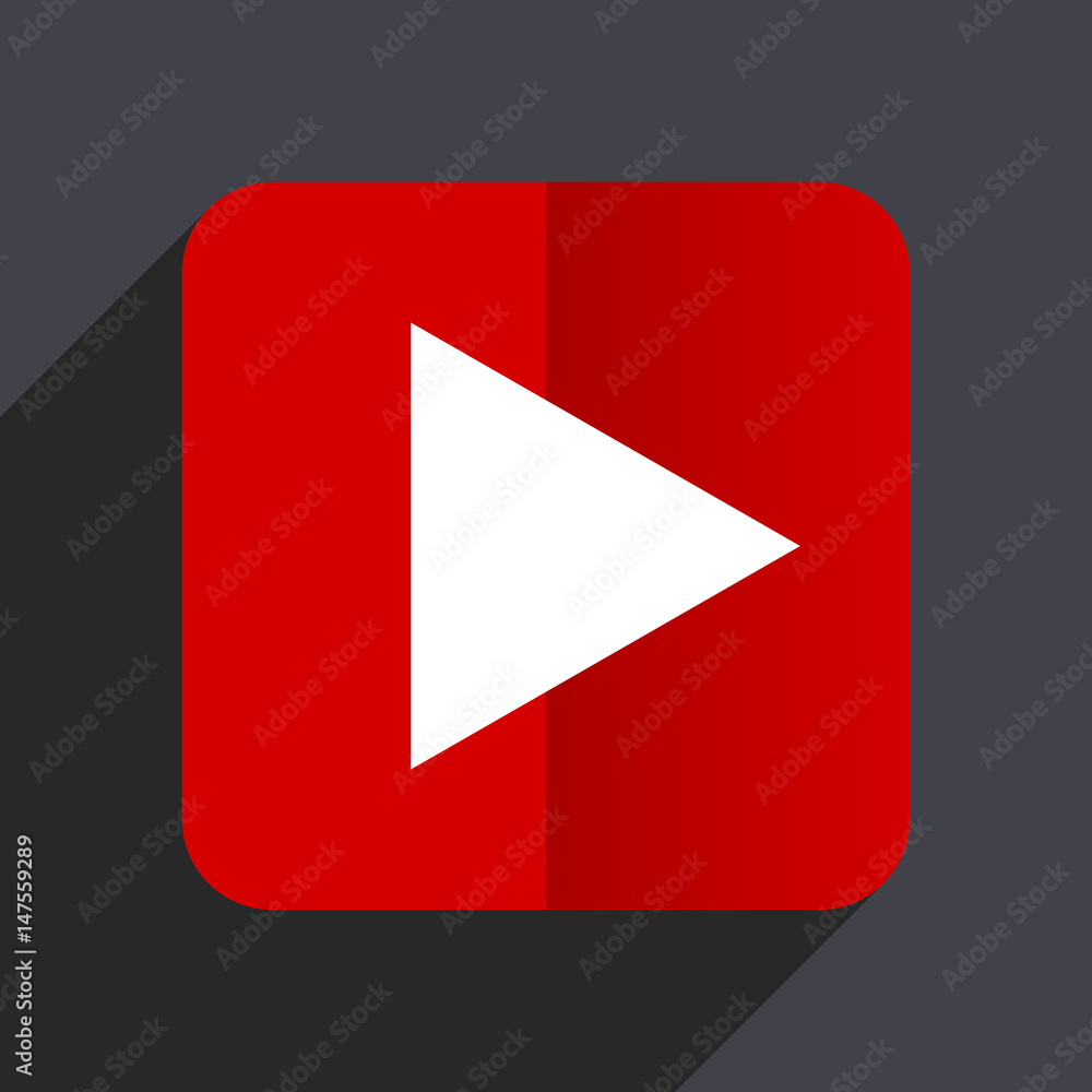 Play flat design white and red vector web icon on gray background with shadow in eps10. Play flat design white and red vector web icon on gray background with shadow in eps10.