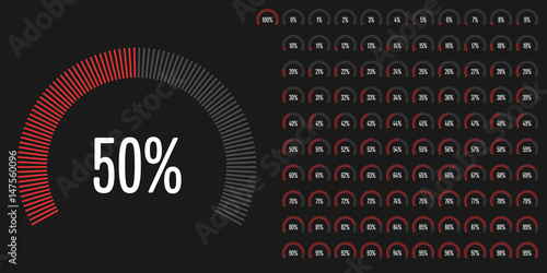 Set of circular sector percentage diagrams from 0 to 100 ready-to-use for web design, user interface (UI) or infographic - indicator with red