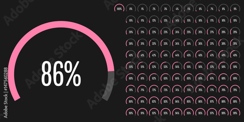 Set of circular sector percentage diagrams from 0 to 100 ready-to-use for web design, user interface (UI) or infographic - indicator with pink