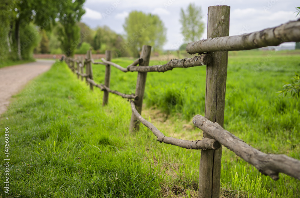 Fototapeta premium Old village fence along a country road.