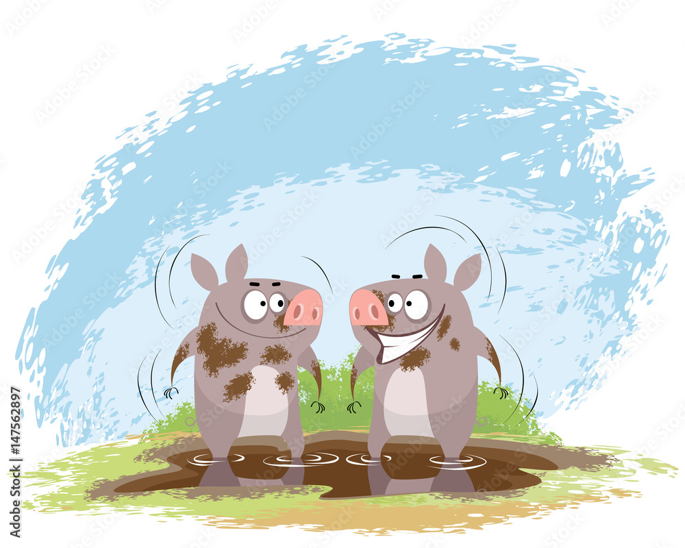 Obraz Two boars in mud