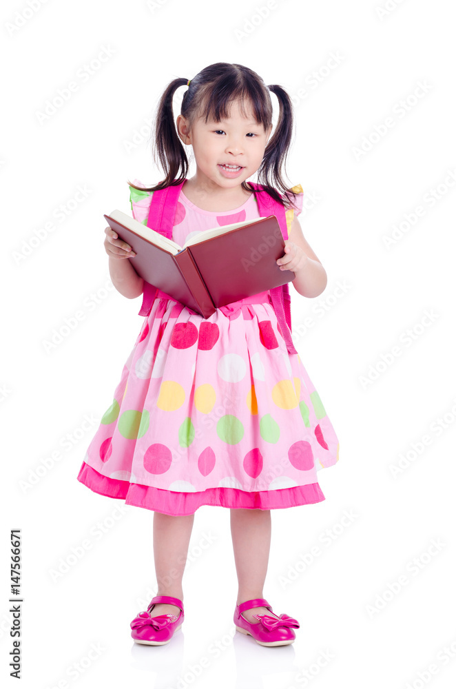 Little asian girl reading book over white background Little asian girl reading book over white background